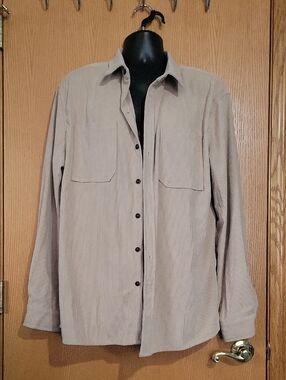Classic Men's Corduroy Button-Up Shirt Jacket - Beige